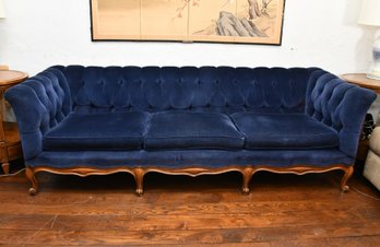 Tufted Dark Blue Sofa With Wood Legs