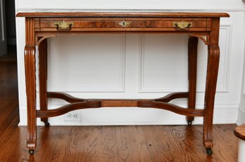 Leather Top Burl-wood Edged Table