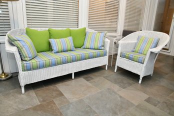 Matching Wicker Sofa And Chair With Sunbrella Cushions
