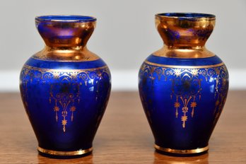 Pair Of Blue And Gold Vases