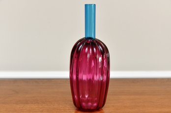 Chatham Cranberry Ribbed Studio Glass Bottle Vase