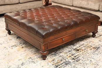 Old Hickory Tannery Tufted Leather Four Drawer Wood-Base Ottoman