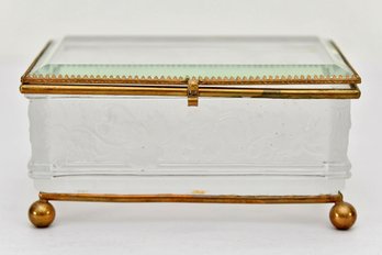 French Cut Crystal Lidded Box With Brass Hardware