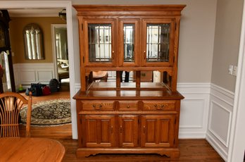 Oak Lighted And Mirrored Hutch
