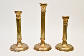 Trio Of Solid Brass Candle Sticks