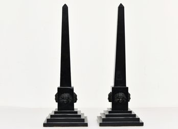 Mid Century Black Obelisk With Medusa Face