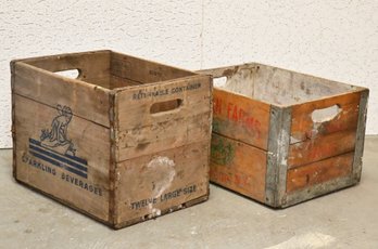 Pair Of Vintage Wooden Beverage Crates