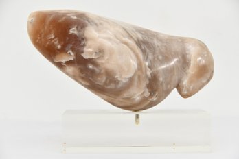Abstract Polished Stone Bird Sculpture On Lucite Base