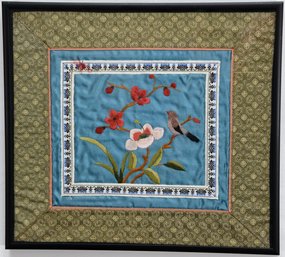 Embroidered Floral Silk Square Framed