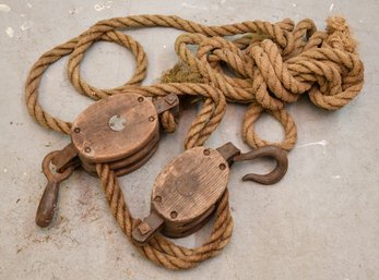 Antique Block And Tackle With Rope
