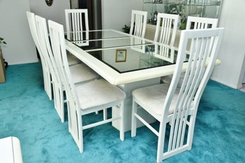 Post Modern Mirrored Top Dining Table With 8 Matching Chairs