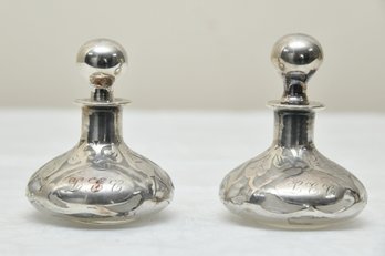 Pair Of Sterling Coated Perfume Bottles