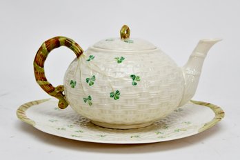 Belleek Tea Pot And Plate