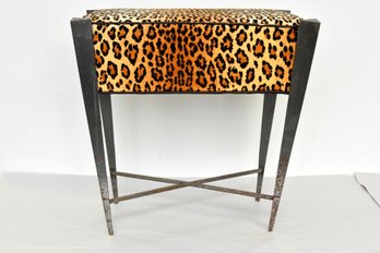 Mid Century Bench With Leopard Print Seat