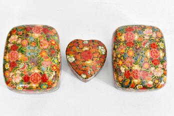 Trio Of Floral Lidded Boxes