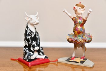 Two CowParade Figurines Including Meditating Cow
