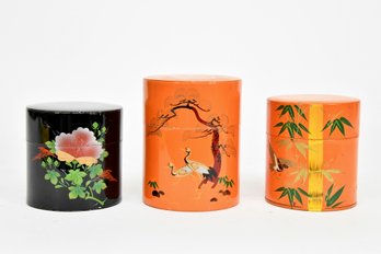 Trio Of Hand Painted Canisters
