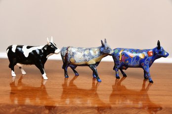Trio Of CowParade Figurines Including Starry Starry Cow