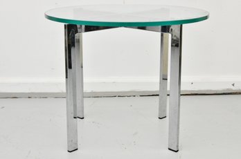 Chrome Base Mid Century Glass Top Round Table
