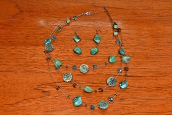Glass Bead Necklace And Earrings