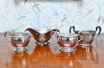 Silver Plated Bowl, Creamer And Sugars
