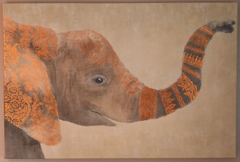 Elephant Print On Canvas With Gold Embellishment