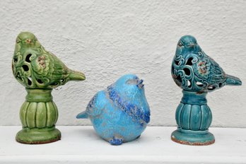 Trio Of Ceramic Bird Sculptures