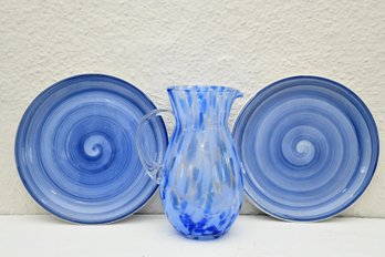 Cobalt Blue Swirl Dishes And Pitcher