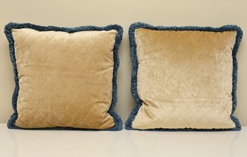 Blue Frilled Down Filled Throw Pillows-a Pair