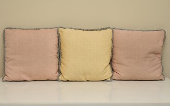 Gray Frilled  Down Filled Throw Pillows- A Set Of 3