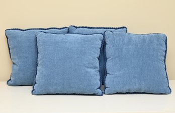 Reversible Blue Frilled Down Filled Throw Pillows - A Set Of 4