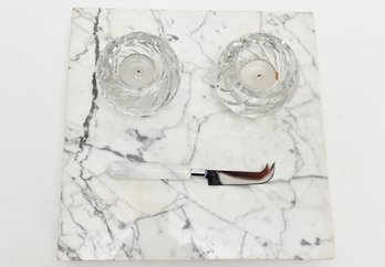 Marble Tray With Knifed And Candle Votives