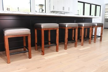 Distressed Barn Wood And Gray Leather Counter Height Stools