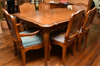 French Mahogany Dining Table With 6 Cane Back Chairs