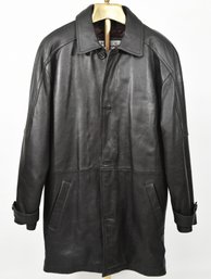 Vintage Black Leather Jacket 3/4 Length Mens Size Medium