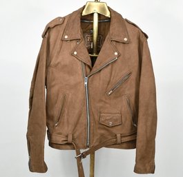 Israeli Brown Leather Biker Jacket Size XXL