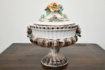 Italian Porcelain Footed Covered Dish