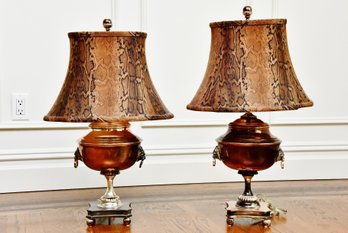 Ralph Lauren Lion Head Table Lamps With Snakeskin Shades