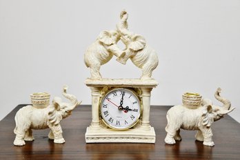 Resin Elephant Clock And Candle Holders
