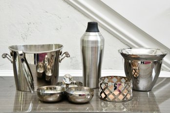 Barware Assortment Including Shaker & Ice Bucket