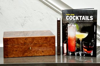 Burlwood Cigar Box With Cigar & Cocktail Books