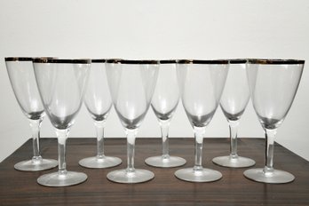 Set Of Eight Silver Trim Red Wine Glasses