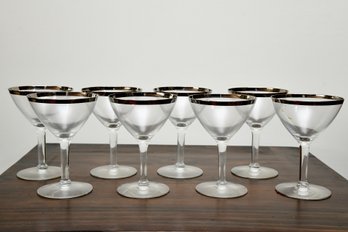 Set Of Eight Silver Trim White Wine Glasses