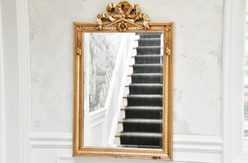 Carved Gold Gilt Mirror With Bow Top