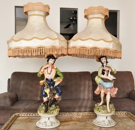 Pair Of Capodimonte Large Italian Lamps