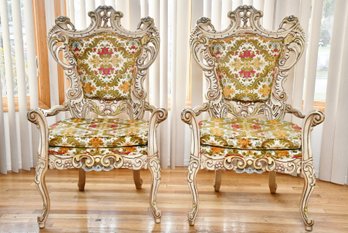 Pair Of Hand Carved Rococo Arm Chairs
