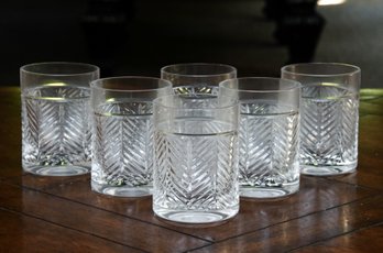 6 Ralph Lauren Crystal Herringbone Classic Double Old Fashioned Glasses