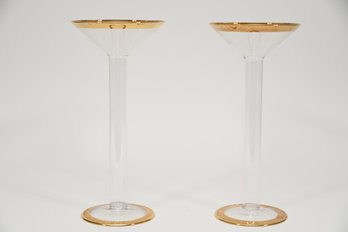 Gold Trimmed Tall Glass Candle Holders