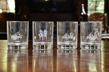 4 Ralph Lauren Etched Crystal Rocks Glasses