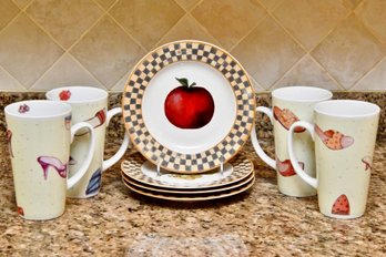 Block Fruit Plates With 4 Porcelain Mugs